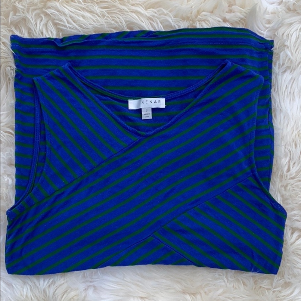 •KENAR• Blue & Green Striped Chevron Bandage-Look Tank